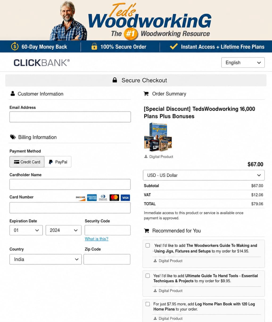 Teds Woodworking Checkout Page